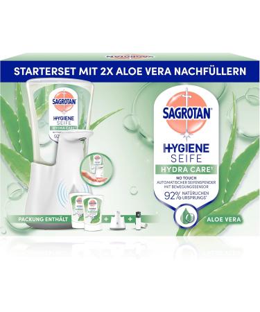 Sagrotan No-Touch Automatic Soap Dispenser White - Bulk Pack with Aloe Vera Refills - 2 x 250 ml Liquid Soap for Hygienic Hand Washing - International Shipping Available - Buy Online on GoSupps.com