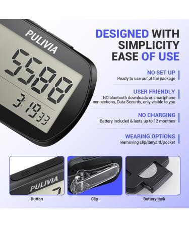 Pulivia 3D Pedometer - Accurate Step Counter with Clock | Ideal for Walking | Clip & Lanyard Included | Perfect for Kids Men & Women - Buy Online on GoSupps.com