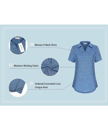 Yakestyle Women's V Neck Golf Shirt | Short Sleeve Quick Dry Polo Shirt - X-Large Blue - Buy Online on GoSupps.com