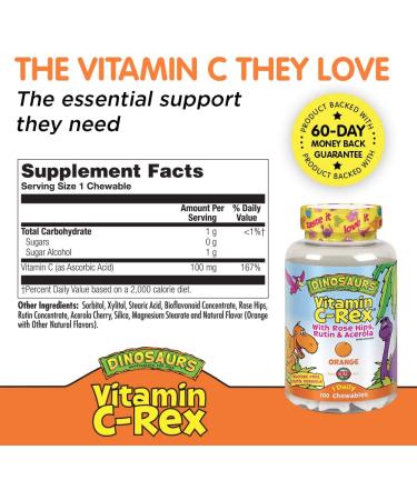 Buy KAL Dinosaurs Vitamin C-Rex Chewables with Rose Hips & Acerola Orange - 100 Count - Buy Online on GoSupps.com