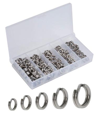Facikono 250pcs Fishing Split Rings Assortment Kit, Stainless Steel Double Flat Wire Snap Ring Lure Tackle Connector
