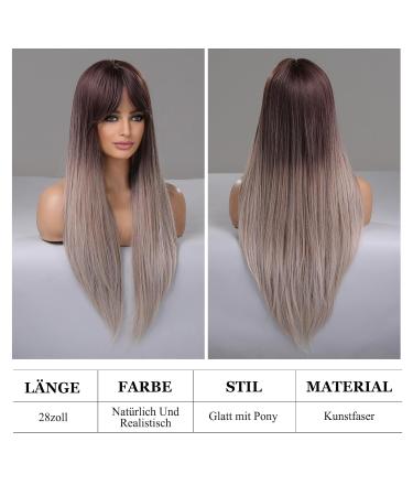 Buy Testar 28 Inch Ombre Brown Gray Wig - Long Straight Heat-Resistant Synthetic Fiber Wig for Women | Perfect for Daily Party & Cosplay Use - Buy Online on GoSupps.com