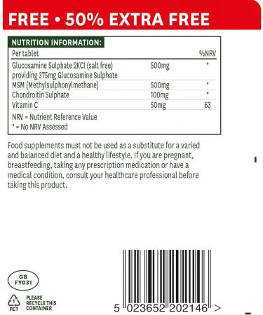 Natures Aid Glucosamine MSM & Chondroitin 135 Tablets - Buy 90 Get 45 Free! - Buy Online on GoSupps.com