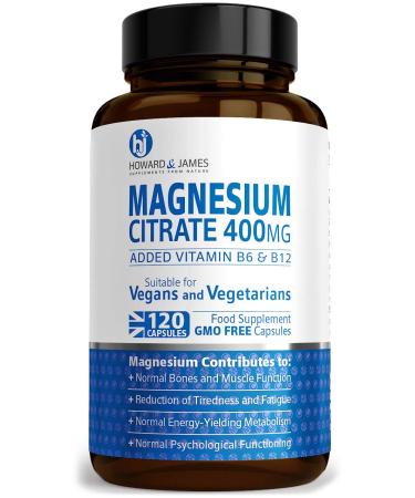Magnesium Citrate 400mg Plus Vitamin B6 & B12 x120 Capsules by Howard & James