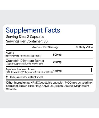 Beravia Health NAD + Supplement NAD Advanced Supplements for Women & Men - with Nicotinamide Resveratro Quercetin Skin & Body Anti-Aging Support - 60 Capsules (1 Bottle) - Buy Online on GoSupps.com