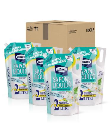 Milmil Milmil Liquid Soap White Foam Scent Maxieconomio Universal Refill Dermatologically Tested - 4 x 2000 ml