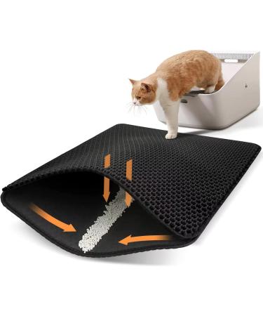 Conlun Cat Litter Mat Litter Box Mat Cat Litter Trapping Mat, Kitty Litter Mat With Honeycomb Double Layer Design, Urine and Water Proof Material, Scatter Control, Less Waste,Easy to Clean,Washable 23" X 17" Black