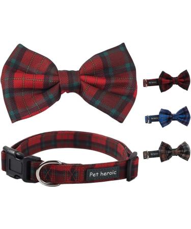Pet Heroic Pet Dog Cat Collar with Grid Bow tie Adjustable Plaid Pet Dogs Cats Comfortable Durable Bowtie Collars for Small Medium Large Dogs Cats in 3 Styles M Red-grid - Buy Online on GoSupps.com