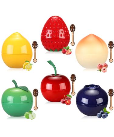 6 PCS Mini Bee Lip Balm Lip Mask Fruit Pot Strawberry Lip Balm for Teens Girls 8-12 Lemon Peach Cherry Moisturizing Lip Sleeping Mask Overnight Lip Treatment Color lip Balm Gifts Set Galentines Gifts