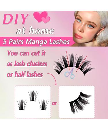 Buy 5 Pairs of 15mm Manga Lashes - Natural Look Anime Fake Eyelashes | Spiky & Wispy Faux Mink Cosplay Lashes - Buy Online on GoSupps.com
