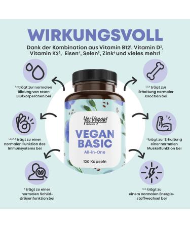 Vegan Complex Supplements - B12 K2 D3 Iron Zinc Selenium & Omega 3 - 120 Capsules for Vegetarians - Perfect Gift - Buy Online on GoSupps.com