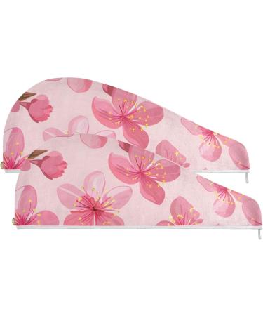 Pink Cherry Blossoms Hair Towel 2 Pack | Super Absorbent Quick Dry Hair Turbans for Women & Girls - Buy Online on GoSupps.com