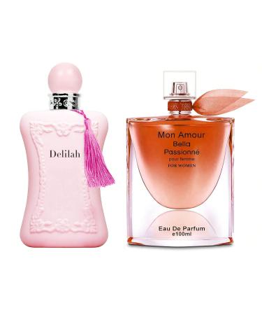 Women's Delilah&Mon Amour Perfume Set Romantic Floral Scent Eau De Parfum Spray for Women 3.4 Fl Oz Each Bottle Daily Used Fragrance