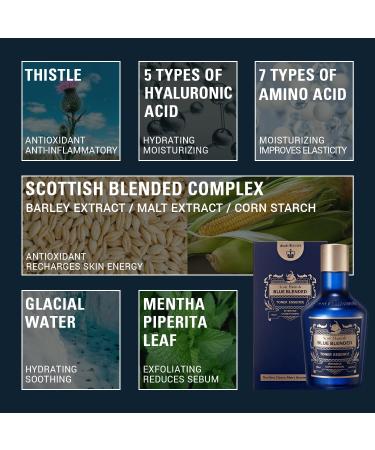 Blue Blended Toner Essence for Men | Hyaluronic Acid & Amino Acid Hydrating Face Toner - 6.09 fl. oz - All-in-One Aftershave & Vitality Restorer - Buy Online on GoSupps.com