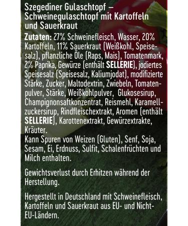 Three Star Szegedin Goulash with Potatoes - Delicious Ready Meal with Sauerkraut | Quality in Recyclable Cans | International Shipping Available - Buy Online on GoSupps.com