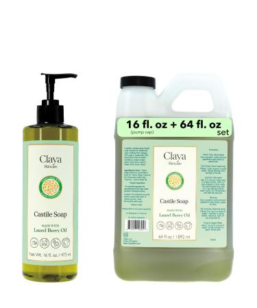 Laurel Berry Aleppo Liquid Castile Organic Ingredients Biodegradable Soap Gentle for Skin Soap and Versatile Cleaning (16 fl oz (Pump Cap) and 64 fl oz)