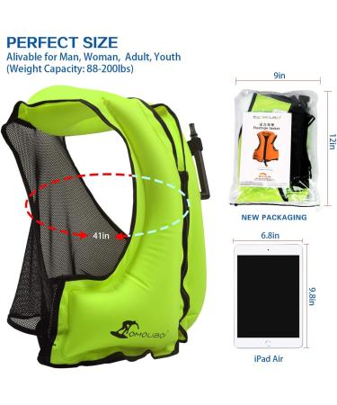 OMOUBOI Inflatable Snorkel Vest | Adult Swimming Jacket for Water Sports | Green | 90-220lbs - Buy Online on GoSupps.com