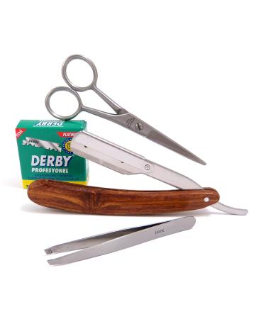 Shaving set Beard set Beard trimming set 3-piece with beard scissors tweezers and interchangeable blade knife with 100 blades