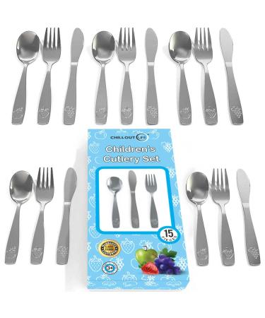 15 Piece Stainless Steel Kids Silverware Set - Child and Toddler Safe Flatware - Kids Utensil Set - Metal Kids Cutlery Set Includes 5 Small Kids Spoons 5 Forks & 5 Knives