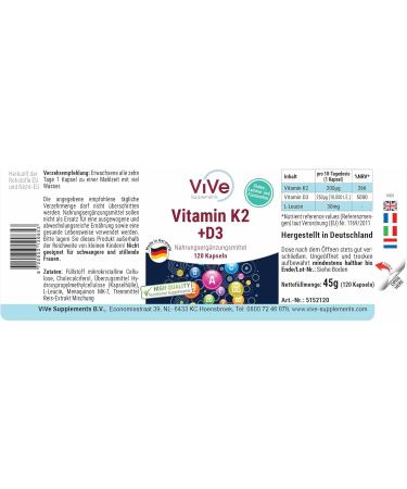 Buy Vitamin K2 200 McG Menaquinon MK7 + D3 10 000 I.E. - 120 High-Dose Capsules | Premium Quality from Germany | Vive Supplements - Buy Online on GoSupps.com