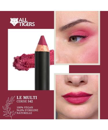 All Tigers - 3-in-1 Multi-Use Pencil for Eyes Lips and Cheeks - Cherry Shade - Creamy and Easy to Apply Texture - Natural Ingredients - Vegan - Enriched with Organic Jojoba - Eco-Responsible - Buy Online on GoSupps.com