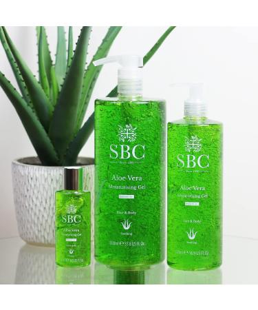 SBC Skincare Aloe Vera Moisturising Gel - 1000ml | Hydrating Cooling Gel for Face and Body | Dry, Damaged, Sunburn Skin Relief | Aloe Vera Aftersun Gel 1000ml - Buy Online on GoSupps.com