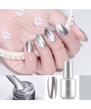 U-Shinein Mirror Nail Polish Silver  Platinum Glitter Nail Polish Shiny Style Nail Polish Sparkle Glitter Nail Polish for DIY or Professional Nail Art Manicure 8ml
