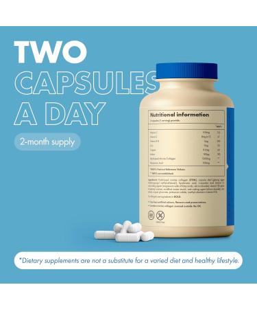 Marine Collagen Supplements for Women & Men 1200mg | 120 High Strength Marine Collagen Capsules | Pure Superior Type 1 Hydrolysed with Hyaluronic Acid Vitamins C E B12 Copper Zinc and Iodine 120 count (Pack of 1) - Buy Online on GoSupps.com