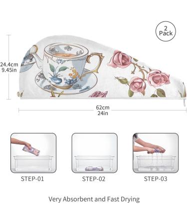 Flower Cups Hair Towel 2 Pack | Super Absorbent Quick Dry Turbans for Women & Girls - Buy Online on GoSupps.com