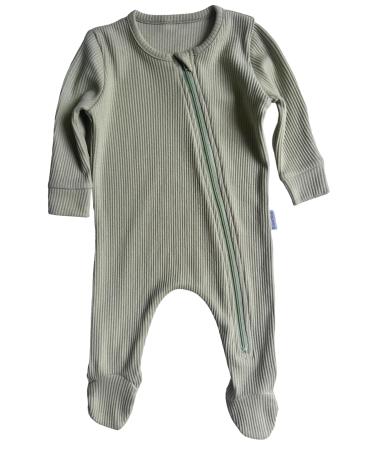 DreamBuy Zip Up Baby Sleepsuits Ribbed Cotton Footed or Footless. Unisex Newborn Clothes Baby boys' clothing and Baby girl clothes 2-3 Years Sage