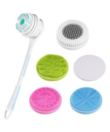 Body Shower Brush with 5 Cleansing Brush Heads  Long Handle Electric Back Scrubber for Cleaning & Exfoliating  IPX7 Waterproof Rechargeable Body Massage Scrubber for Bathing