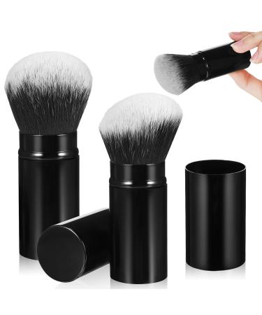 2 Pieces Retractable Makeup Blush Brush with Aluminium Handle Portable Powder Brush with Flat and Angled Top Blush Brush Set for Cosmetic Travel