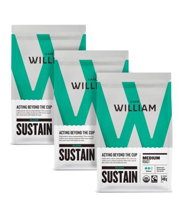 Organic Whole Bean Coffee | Specialty Grade Certified Fair Trade Drip V60 Pour Over Filter | Caf William Sustainably Roasted in Canada - Sustain 340.00 g (Pack of 3) Sustain 340 g (Pack of 3)