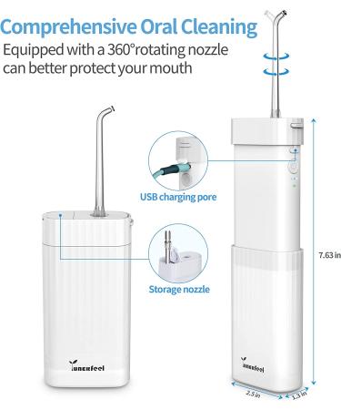 Dental Water Flosser - Portable Oral Irrigator with 5 Jet Tips, 3 Modes, IPX8 Waterproof - Teeth Cleaner for Braces, Bridges, Tooth Care - Telescopic Water Tank - Home & Travel (White) - Buy Online on GoSupps.com