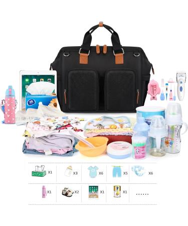 Pomelo Embossed Black Baby Changing Bag with Pram Clips and Changing Mat - Mom and Dad's Ultimate Essential - Buy Online on GoSupps.com