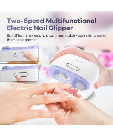 Electric Automatic Nail Clippers Portable Nail File No Noise Nail Scraps Storage Nail Blanking Sanding and Polish 2 in 1 Easy Operation LED Light Nail Trimmer Cutter for Kids Elderly - Buy Online on GoSupps.com