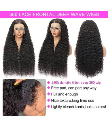 Healthair 360 Lace Front Deep Wave Wigs for Black Women - Preplucked HD Transparent Lace, 10A Remy Human Hair, 220% Density, 18in - Buy Online on GoSupps.com