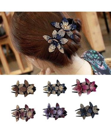 2pcs Rhinestone Double Flower Hair Clip Elegant Hair Ornament Women Hair Claw Hair Crystal Rhinestone Hair Clip Kit Barrettes Crystal Glitter Hair Comb Accessories For Women Girls - Buy Online on GoSupps.com