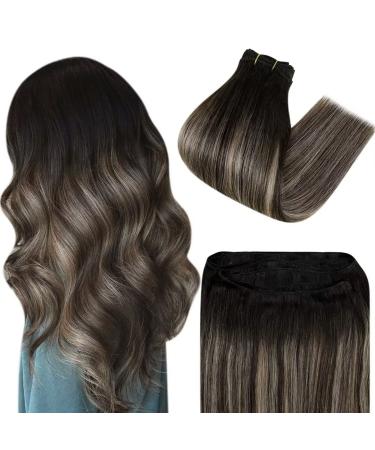 Easyouth Balayage Weft Extensions Human Hair Black Ombre Sew in Extensions Off Black to Honey Blonde Double Weft Extensions Short 12 Inch 70g 12 Inch/30cm 3-Weft #1B/27/1B