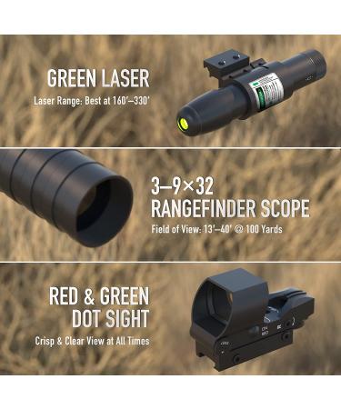 Pinty 3-9x32 Rifle Scope with Rangefinder, Illuminated Reflex Sight, Green Dot Laser - 4 Reticle Options - Buy Online on GoSupps.com