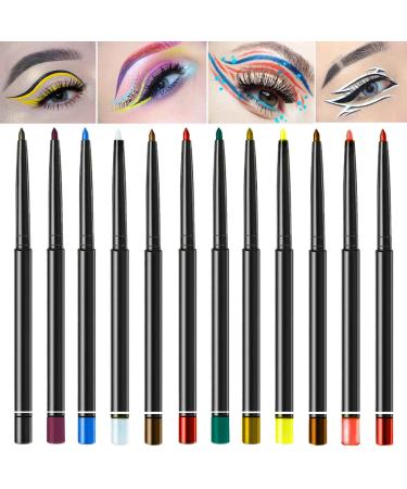 WENJLYJ 12Pcs Colorful Eyeliner pen Eye Shadow Pencil Set Lip Liner Kit Automatic Telescopic Gel Matte Professional Waterproof Pen Smudge Eyeliner Pen Eye Makeup Suitable For Women