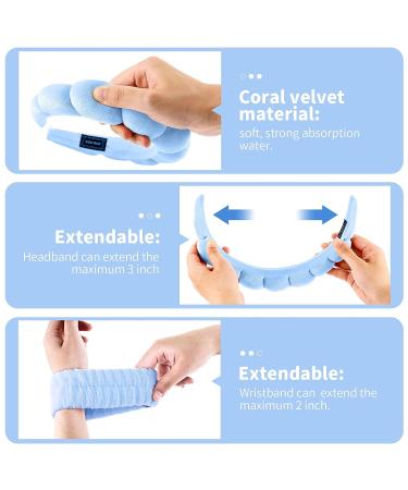 Yeabininee Spa Headband Set - Blue Fluffy Hairbands for Makeup & Skincare, Coral Velvet Women's Headbands with Wristband & Hanging Hook - Ideal Gifts - Buy Online on GoSupps.com