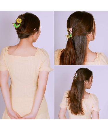 4pcs Flower Metal Hair Claw Clips Set - Cute Floral Hair Barrettes for Women | Non-slip Hair Accessories for Thick Curly Hair - Buy Online on GoSupps.com