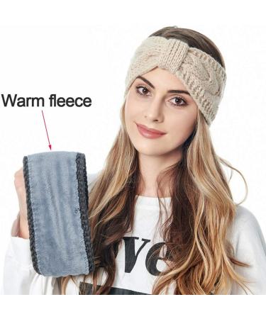 Simoda 4 Pieces Women Winter Warm Fuzzy Fleece Lined Headband Thick Cable knitted Ear Warmer Headwrap (#3) - Buy Online on GoSupps.com