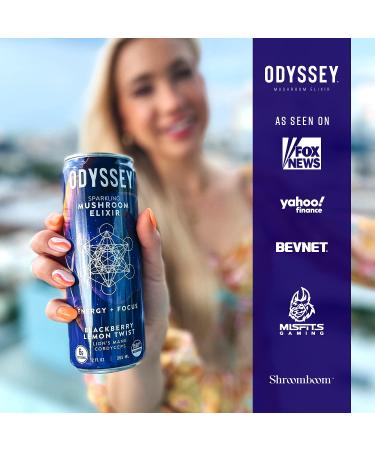 ODYSSEY ELIXIR Sparkling Mushroom Drink - Lions Mane & Cordyceps - Mental Focus & Stress Relief - Organic Caffeine - BlackBerry Lemon Twist - 12 Pack - Buy Online on GoSupps.com