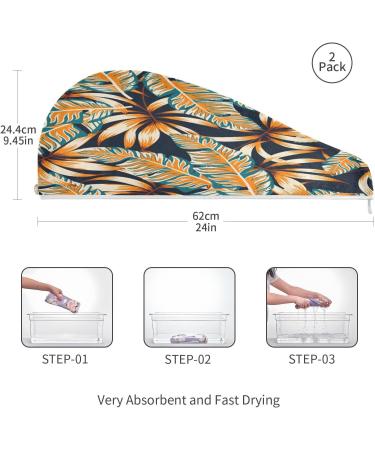 Tropical Leaves Dry Hair Cap - 2 Piece Quick Drying Towel Set with Button Headband | Super Absorbent & Soft for Ultimate Comfort - International Shipping Available - Buy Online on GoSupps.com