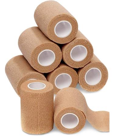 4-in Wide Self Adherent Cohesive Wrap Bandages (8 Pack) 5 yds Self Adhesive Bandage Wrap Brown Athletic Tape Hand & Wrist Wraps Ankle wrap Premium-Grade Medical Stretch Wrap Non Woven Wrap