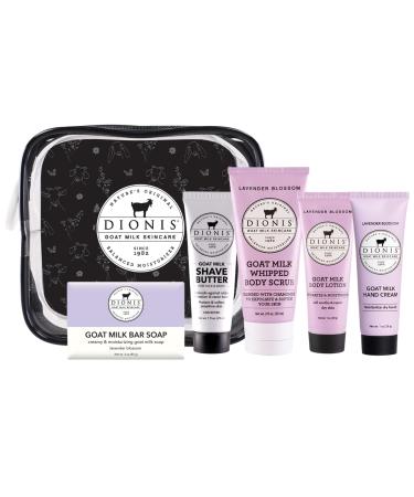 Dionis Goat Milk Skincare Lavender Blossom 6 Pc Self Care Essentials Travel Set - Bar Soap Shave Butter Hand Cream Body Lotion & Whipped Sugar Body Scrub In Resealable Leak Resistant Carrying Case Lavender Blossom 2025