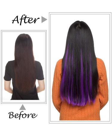 Rainbow Clip-In Hair Extensions | 50cm Dark Purple Strands | 10 Pcs 80g Realistic Smooth Hair - Buy Online on GoSupps.com