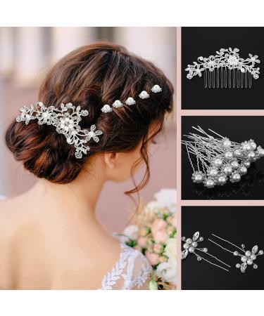 Dingion 125 Pieces Wedding Hair Comb Set with Rhinestone Flower Clips - Silver - Buy Online on GoSupps.com